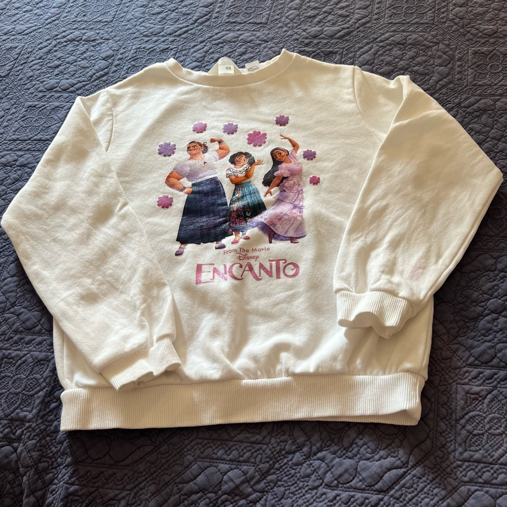 H&M White Encanto Graphic Sweatshirt with Pink & Purple Accents